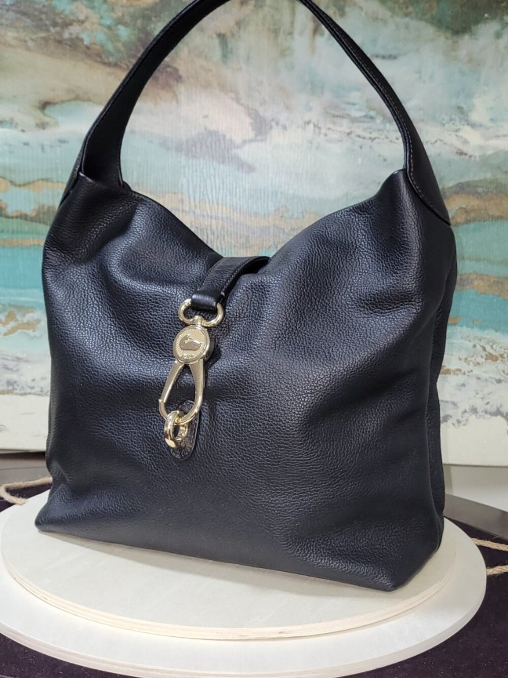 Dooney & Bourke Belvedere Black Leather Logo Lock Shoulder Bag  [Item #HL09